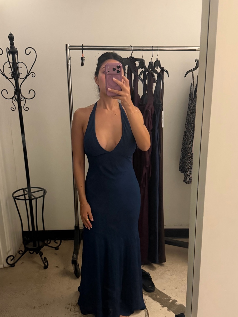 Princess Polly Navy Halter Deep V Maxi Dress